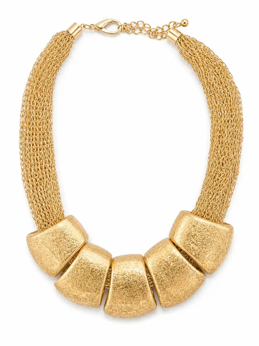 Gold Chunky Geometric Mesh Statement Necklace