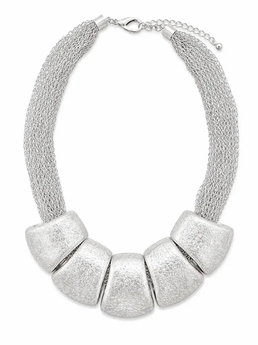 Silver Chunky Geometric Mesh Statement Necklace
