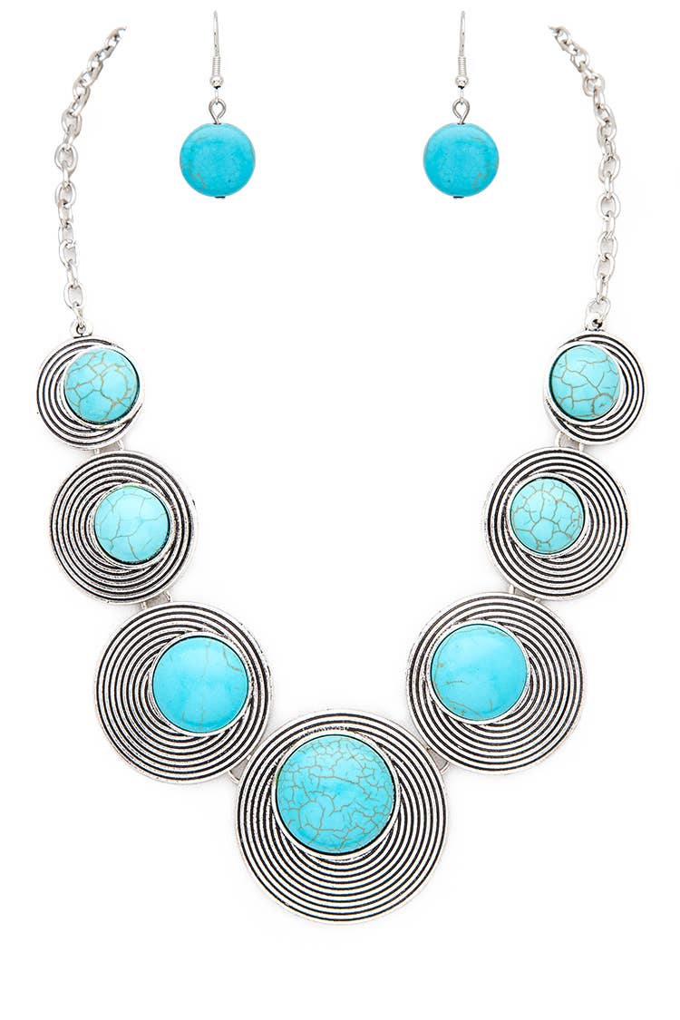 Round Stone Western Inspired Bib Necklace Set