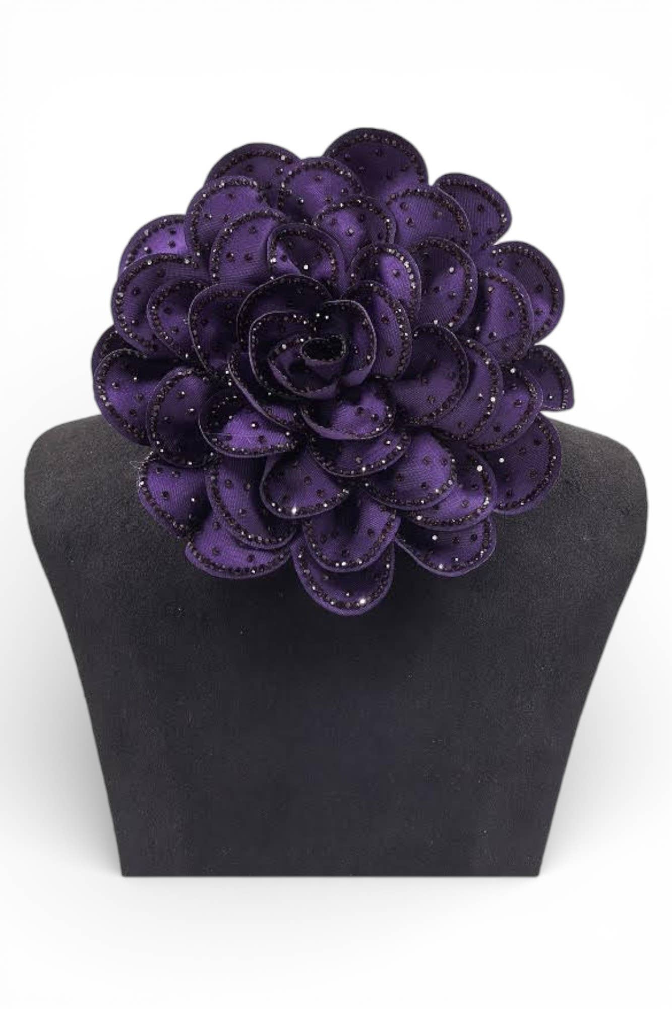 Oversized Rhinestone Pave Satin Flower Hair Clip Brooch