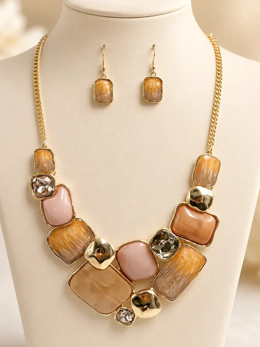 Peach Geo Statement Necklace Set