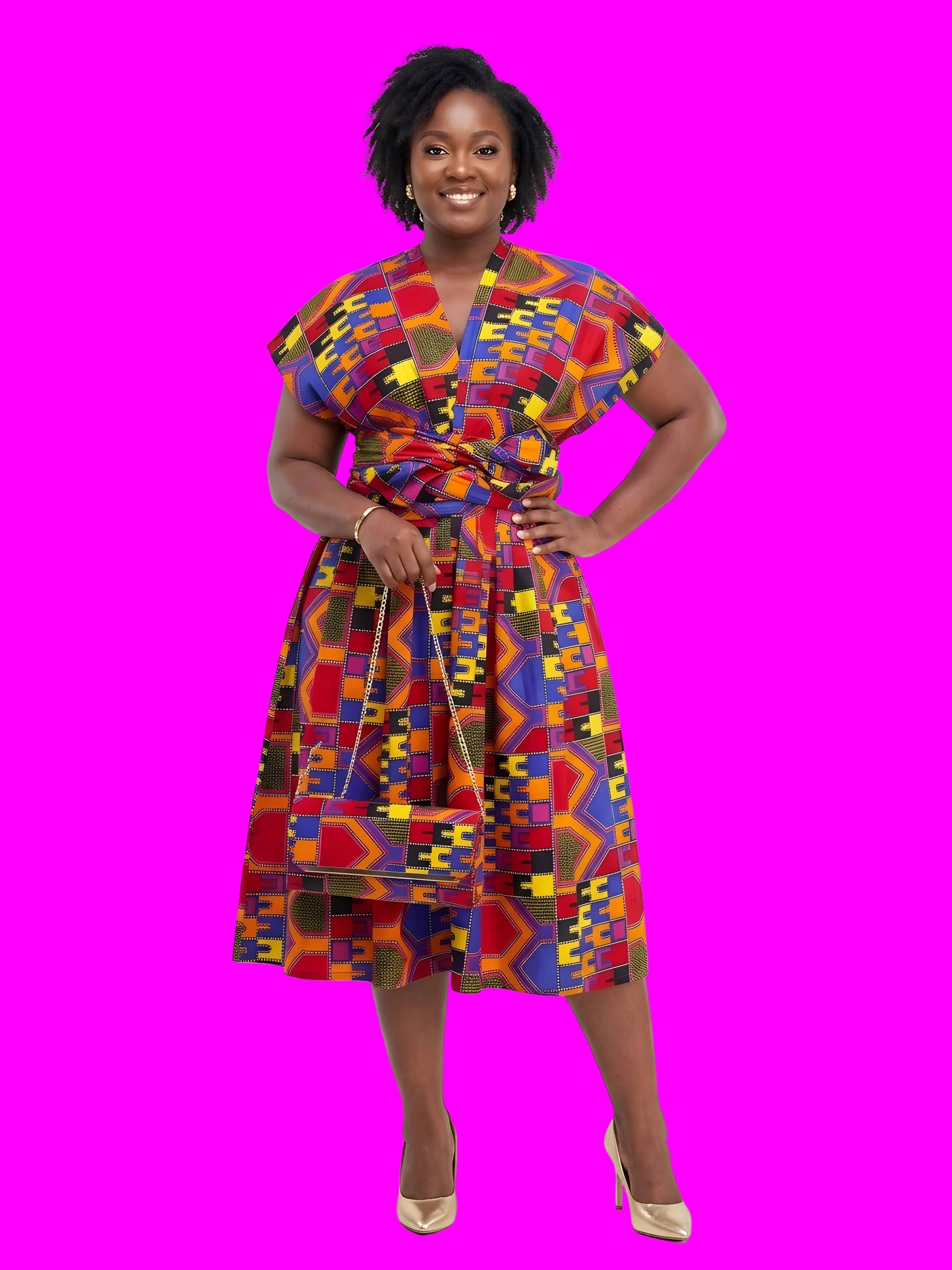 African Print Infinity Dress with Matching Clutch Bag Set | One Size