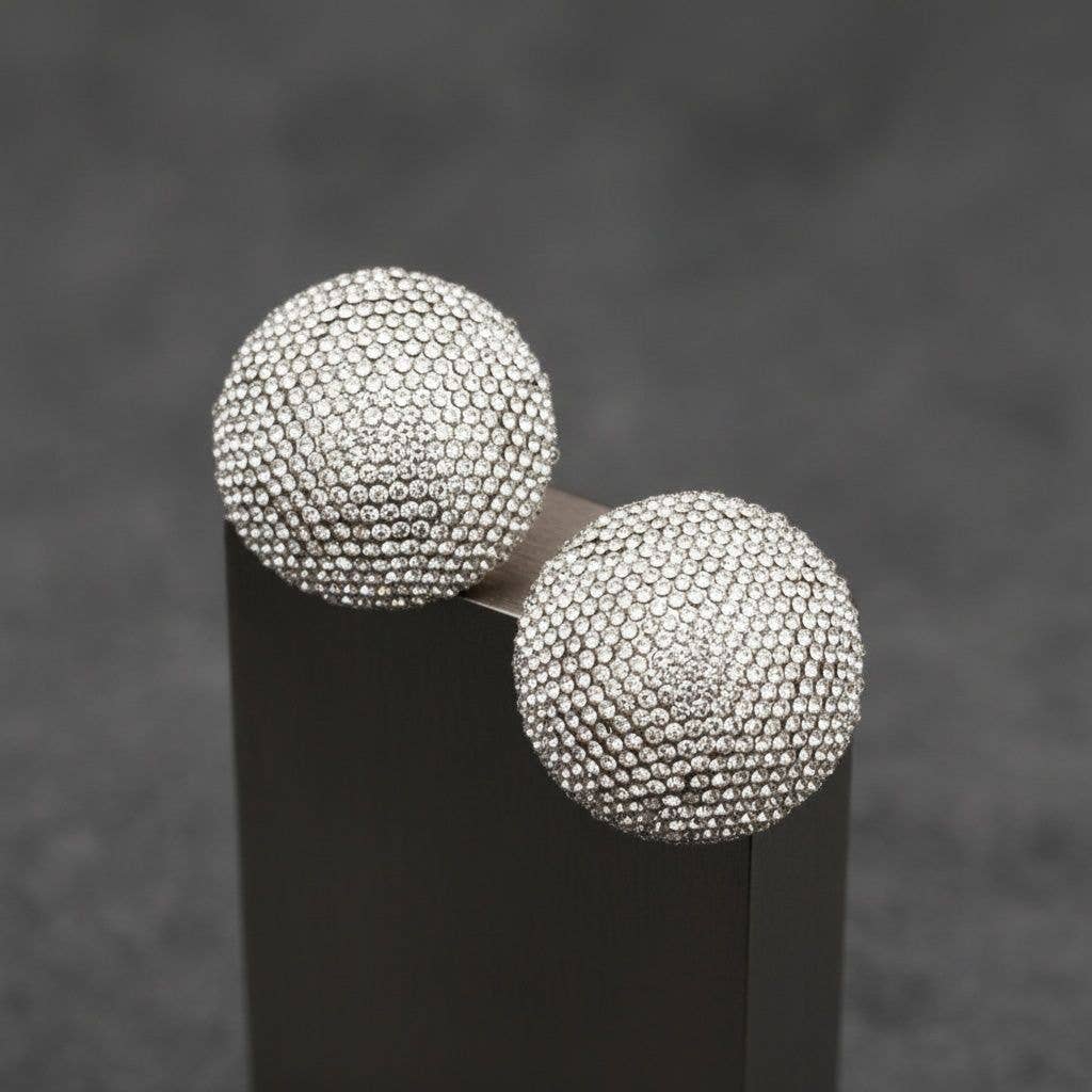 Clip On Oversized Domed Clear Rhinestone Earrings