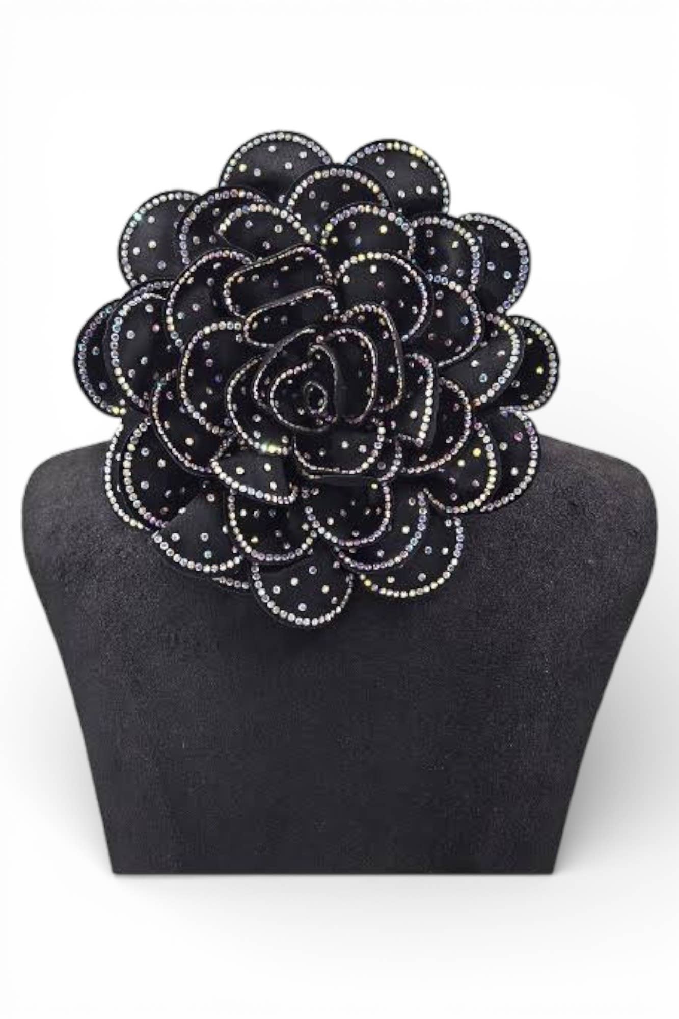 Oversized Rhinestone Pave Satin Flower Hair Clip Brooch