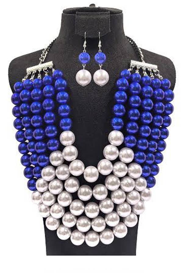 5 Strands Pearls Statement Necklace Set