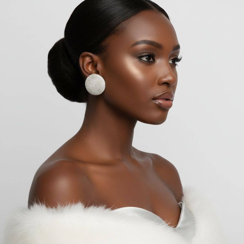 Clip On Oversized Domed Clear Rhinestone Earrings