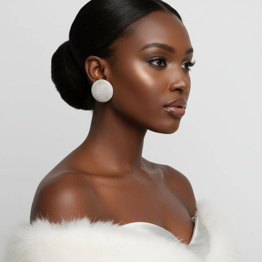 Clip On Oversized Domed Clear Rhinestone Earrings