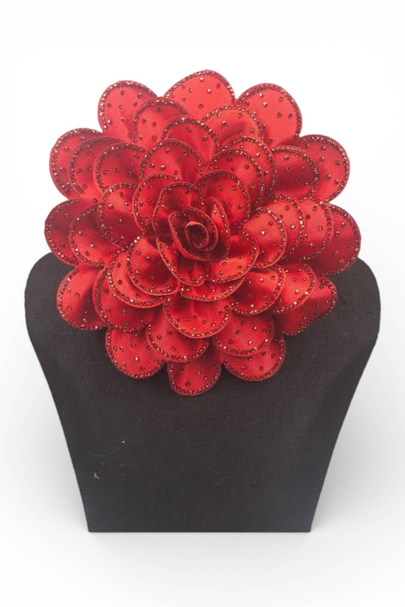 Oversized Rhinestone Pave Satin Flower Hair Clip Brooch