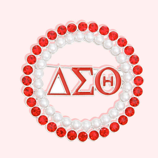 Brooch Red White Delta Round Pin for Women