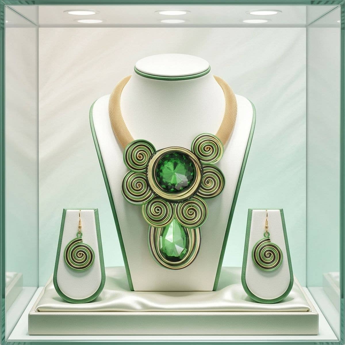Green Wire Wrap Teardrop Crystal Bib Necklace