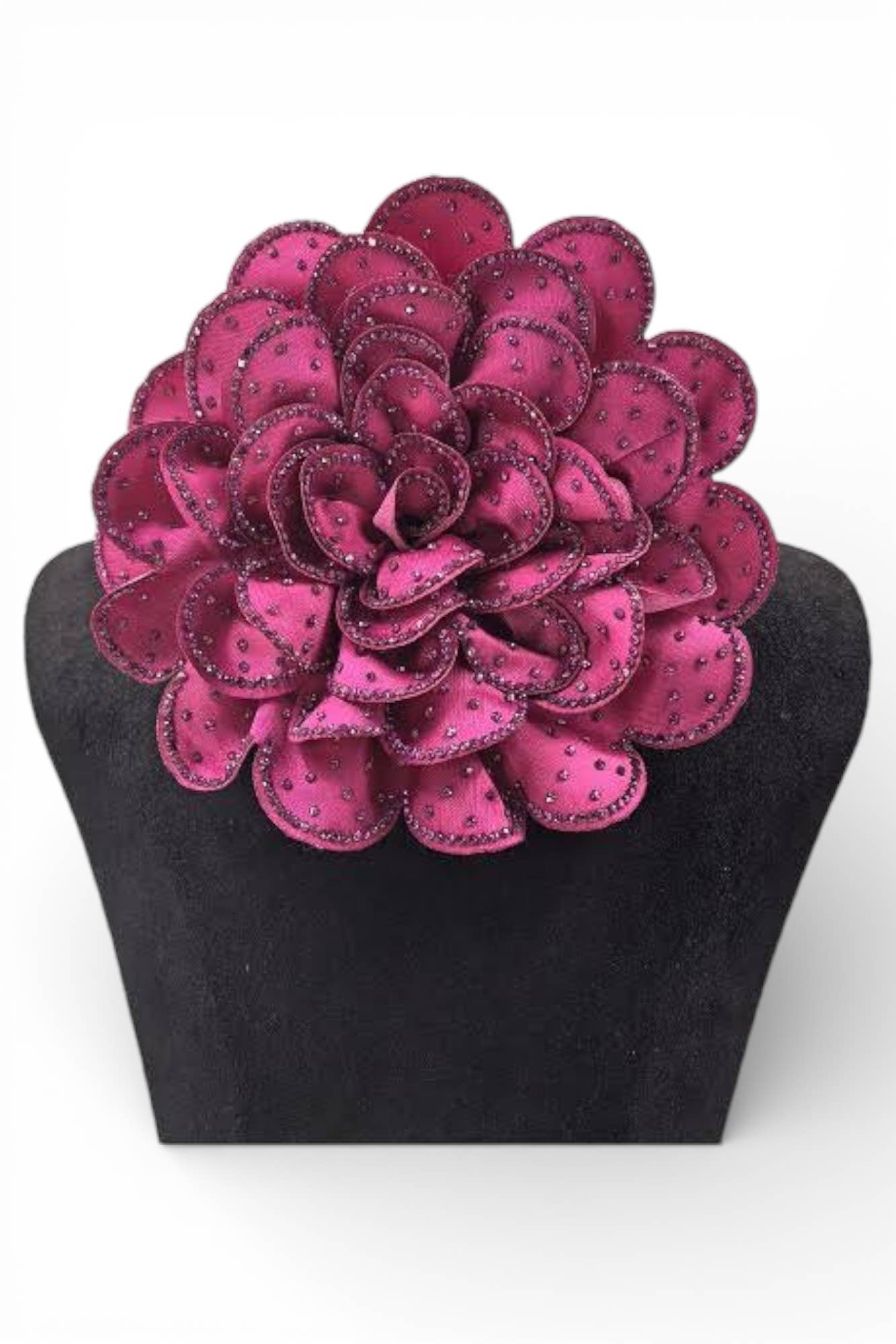 Oversized Rhinestone Pave Satin Flower Hair Clip Brooch