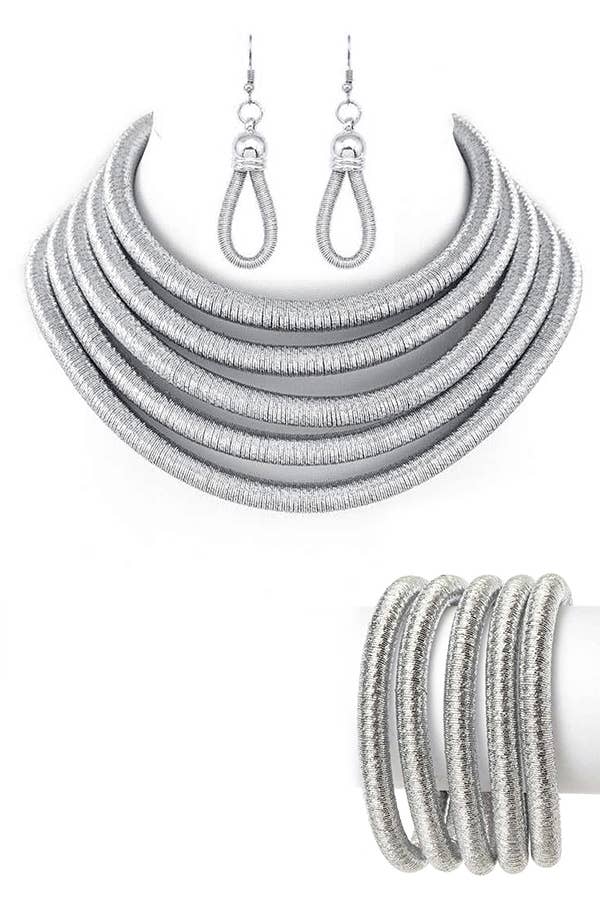 Metallic Cording 3 PC Statement Necklace Set