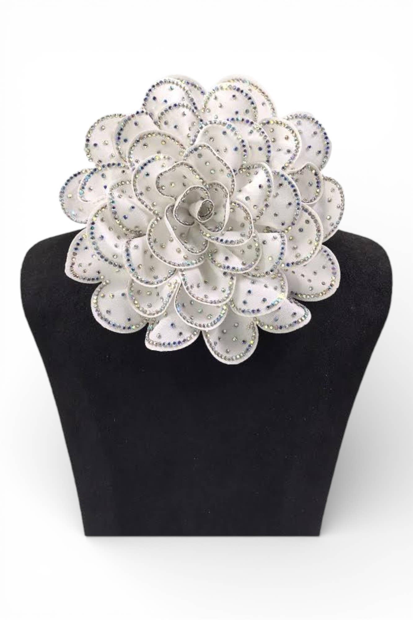 Oversized Rhinestone Pave Satin Flower Hair Clip Brooch