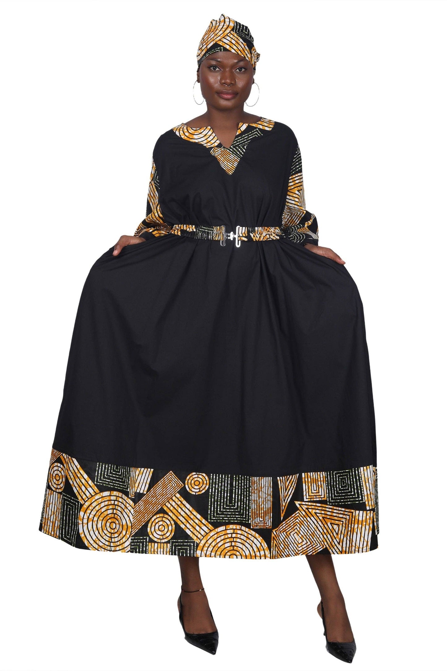 Belted Wax Print Maxi Dress AD-25085-271