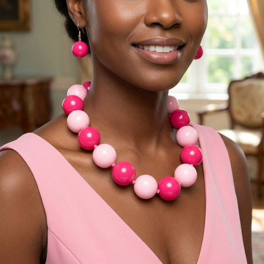 Mod Style Two Tone Pink Chunky Bead Necklace