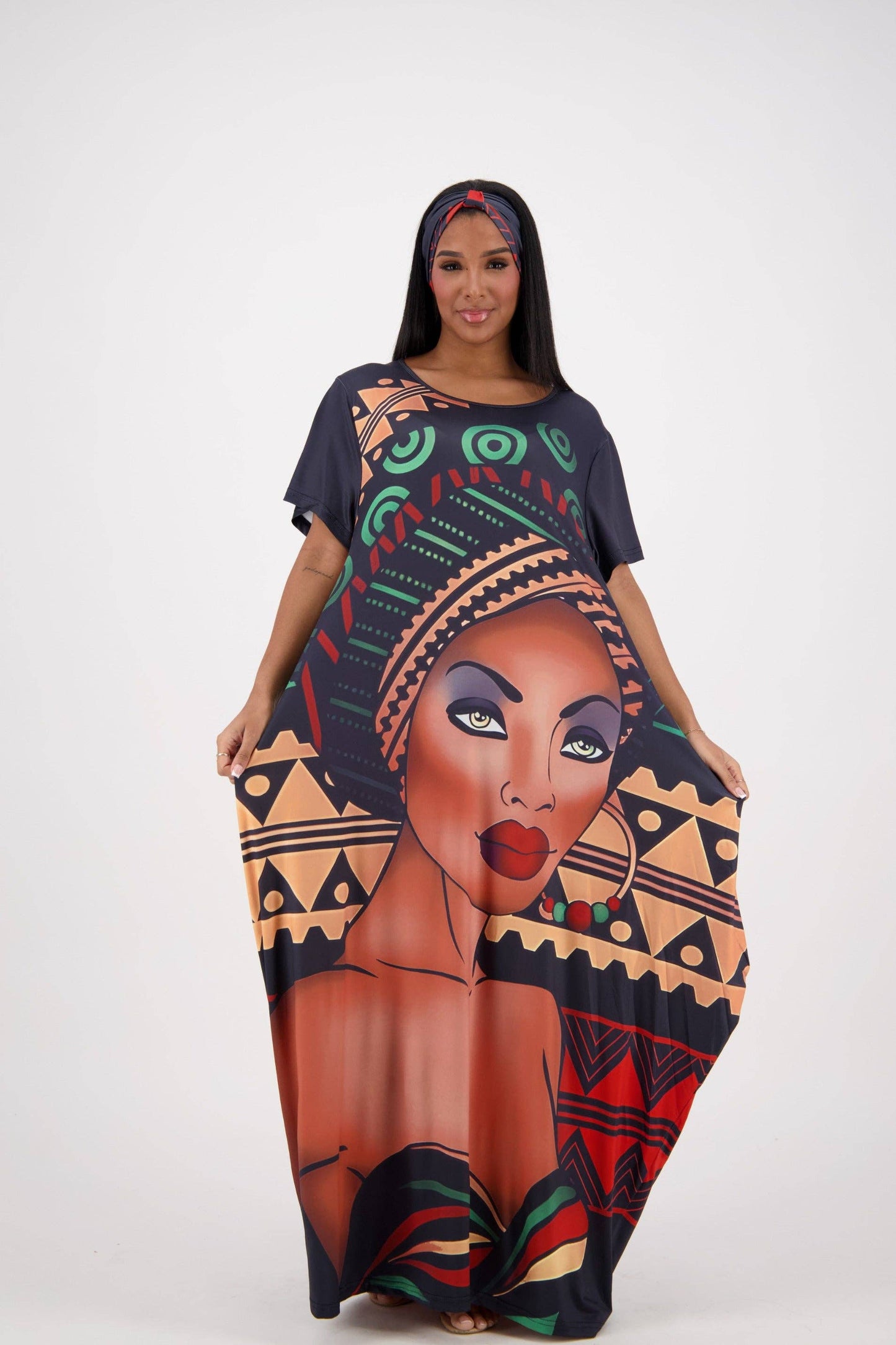 Black/Red/Green Tribal Print Kaftan CH8864