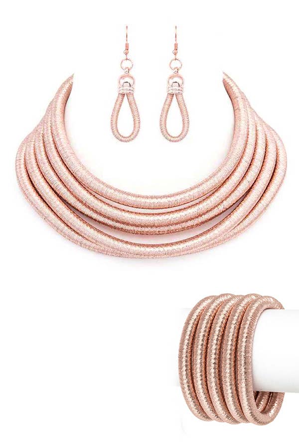 Metallic Cording 3 PC Statement Necklace Set
