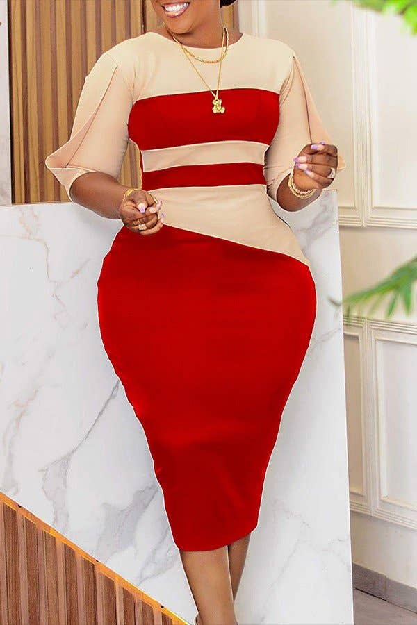 Three-Quarter Sleeve Fit and Flare Dress