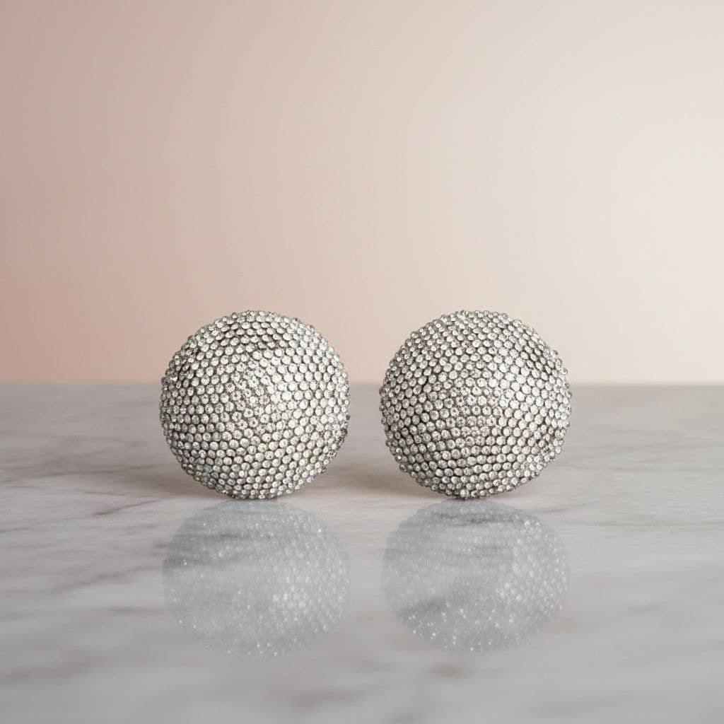 Clip On Oversized Domed Clear Rhinestone Earrings