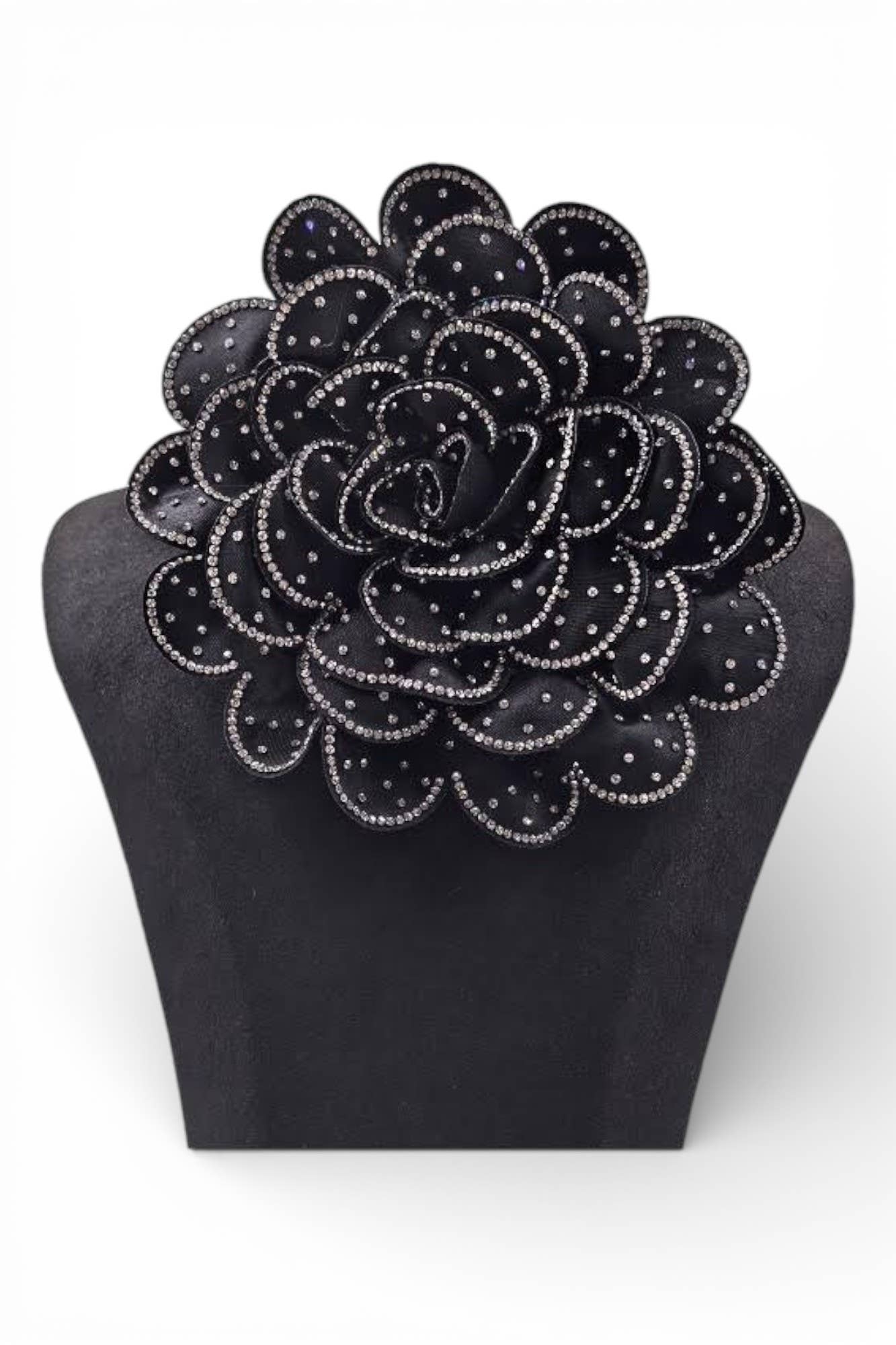 Oversized Rhinestone Pave Satin Flower Hair Clip Brooch