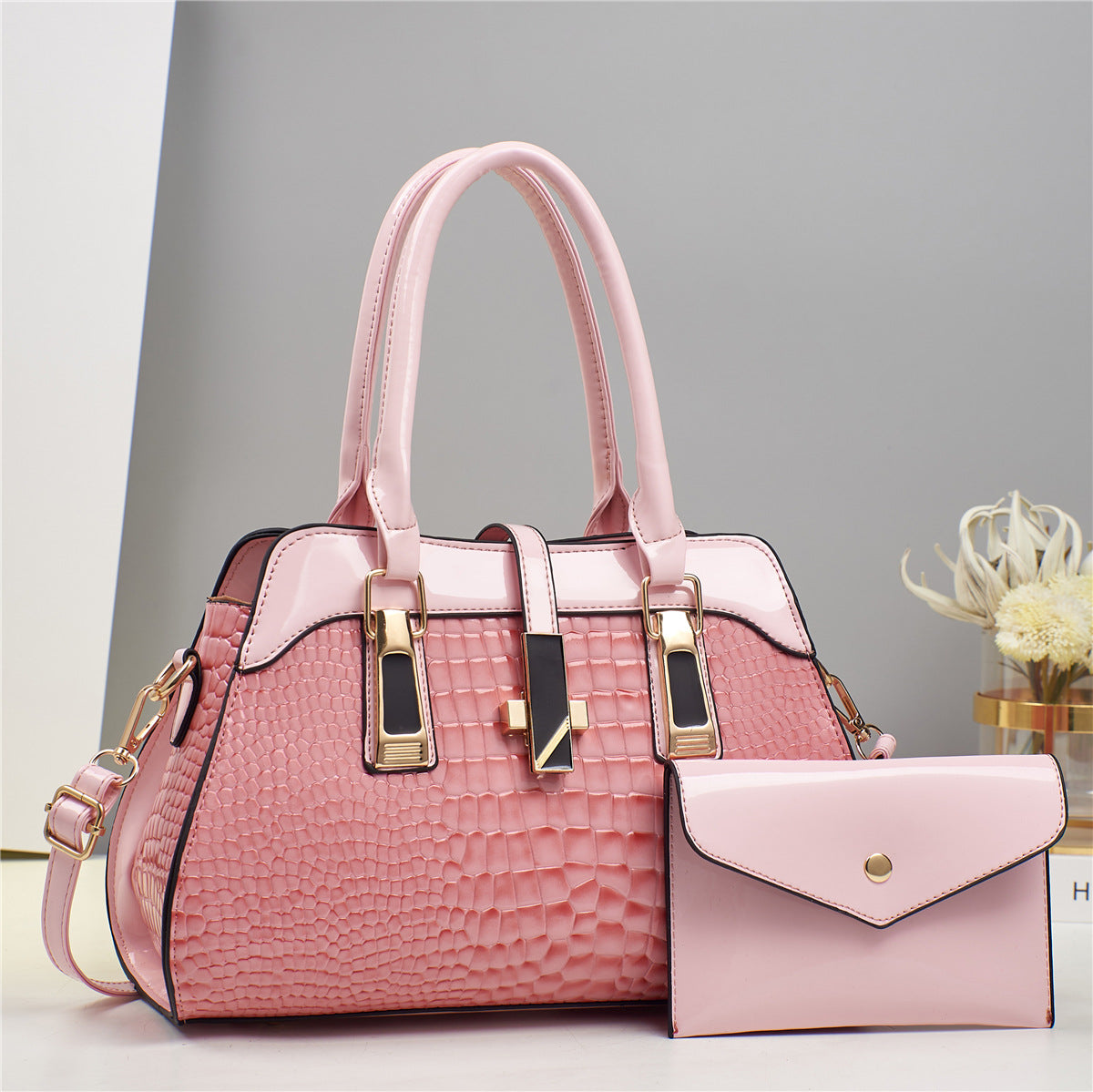 PRE-ORDER 2 in 1 Crocodile & Patent Satchel Pouch Set
