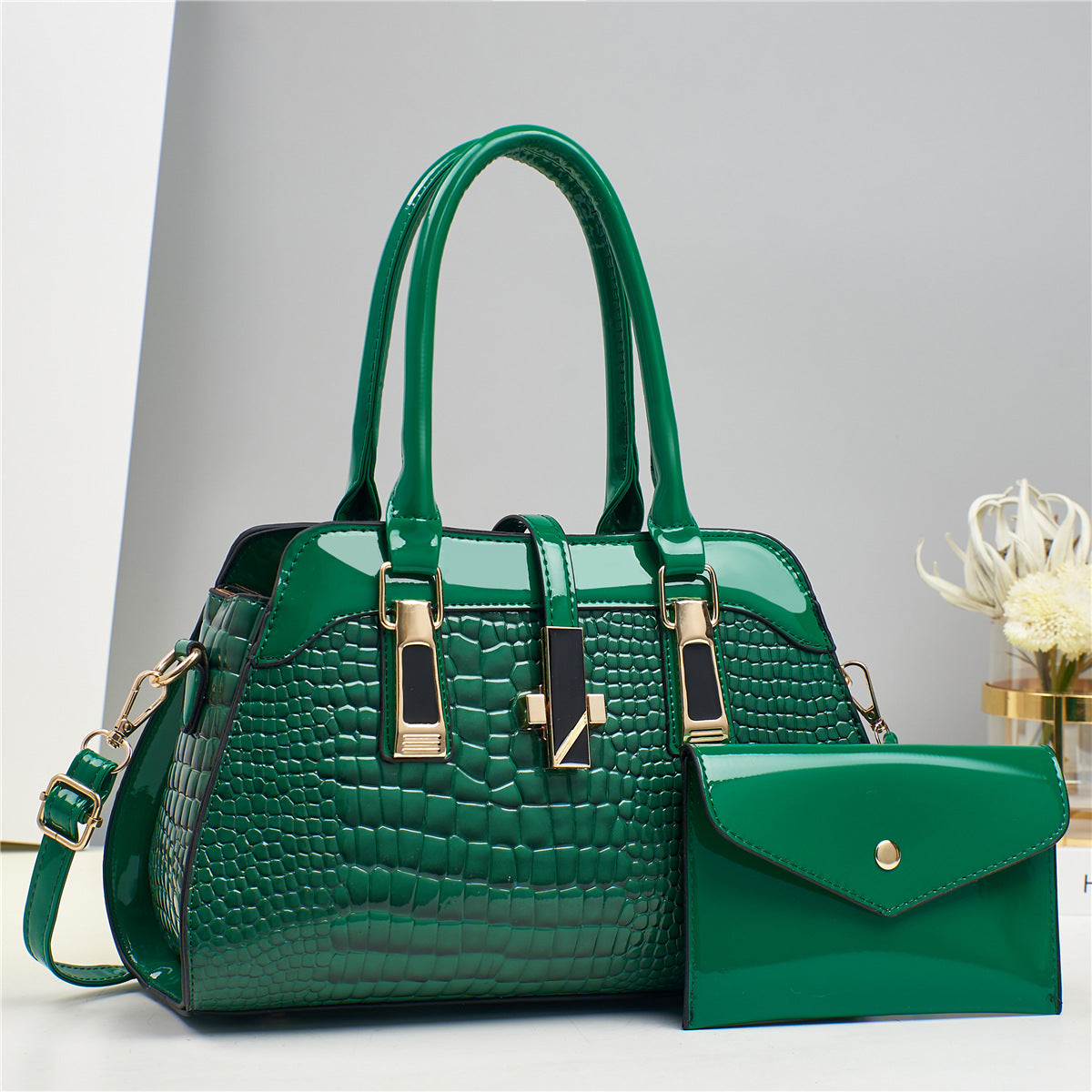 PRE-ORDER 2 in 1 Crocodile & Patent Satchel Pouch Set