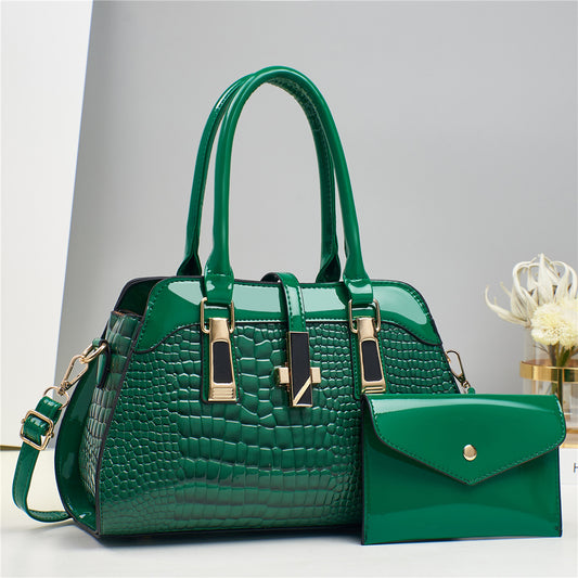 PRE-ORDER 2 in 1 Crocodile & Patent Satchel Pouch Set