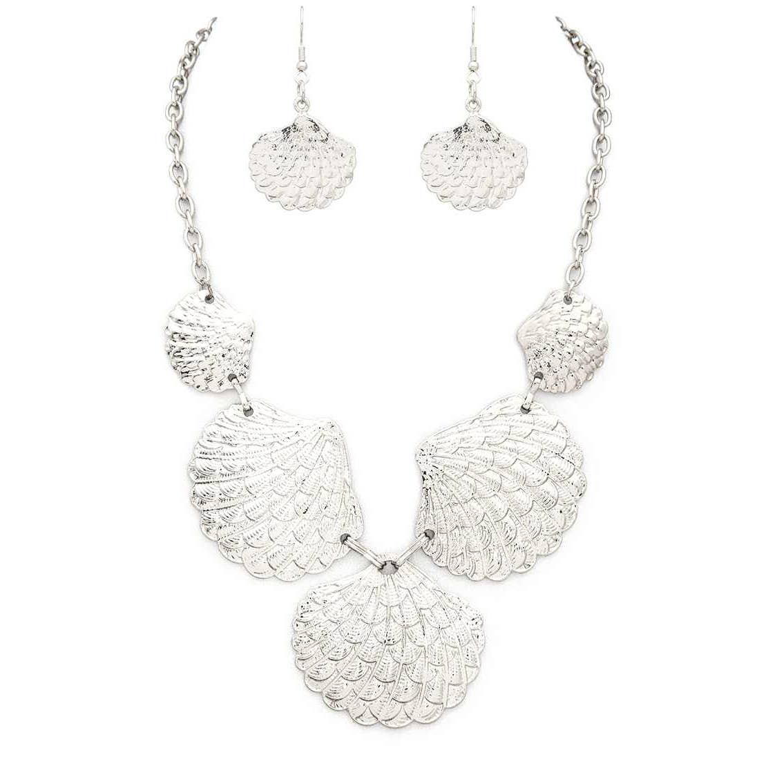 Shell Textured Metal Statement Necklace Set