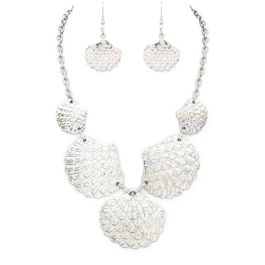 Shell Textured Metal Statement Necklace Set