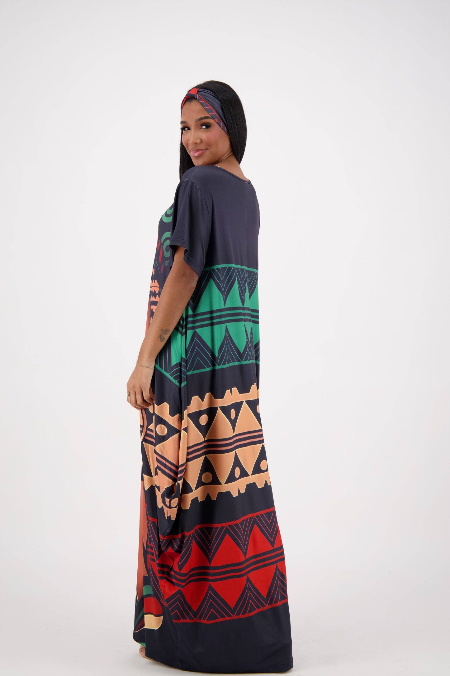 Black/Red/Green Tribal Print Kaftan CH8864
