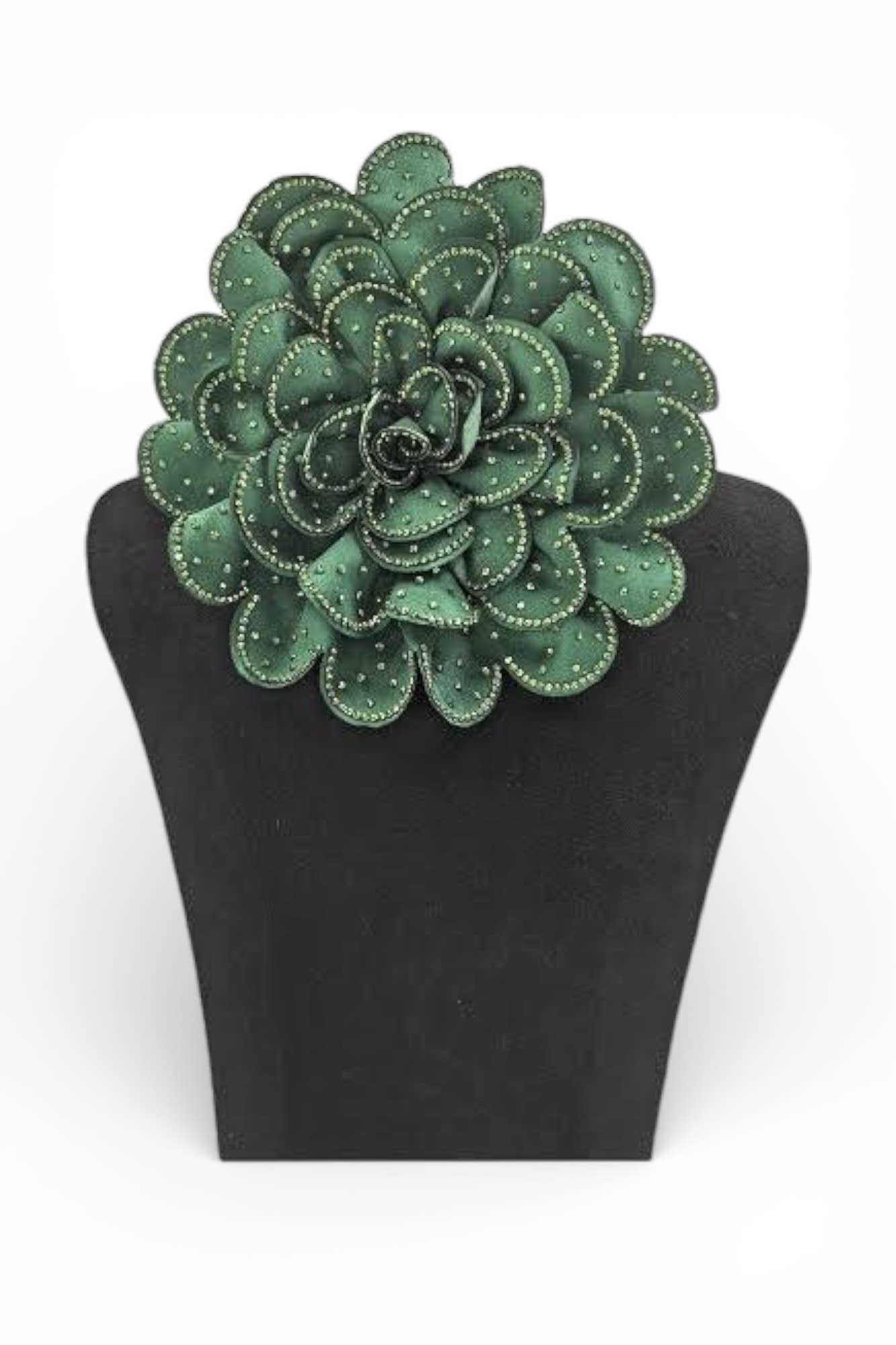 Oversized Rhinestone Pave Satin Flower Hair Clip Brooch