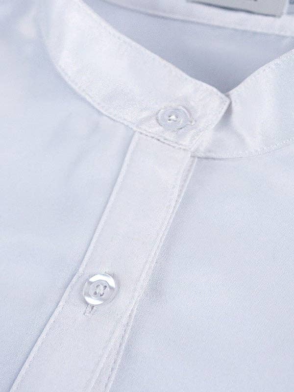 Urban Buttoned Solid Color Stand Collar Flared Sleeve Loose Mini Dress