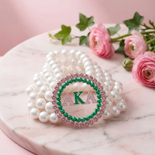 AKA Pearl Bracelet Alpha Kappa Pink Green Bracelet
