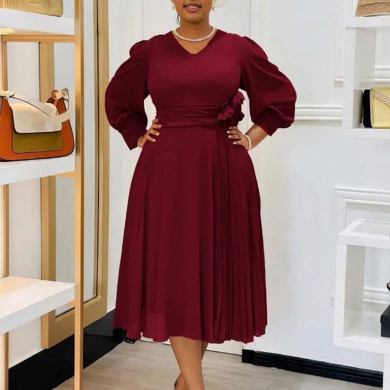 Solid Color Plus Size A-Line Dress