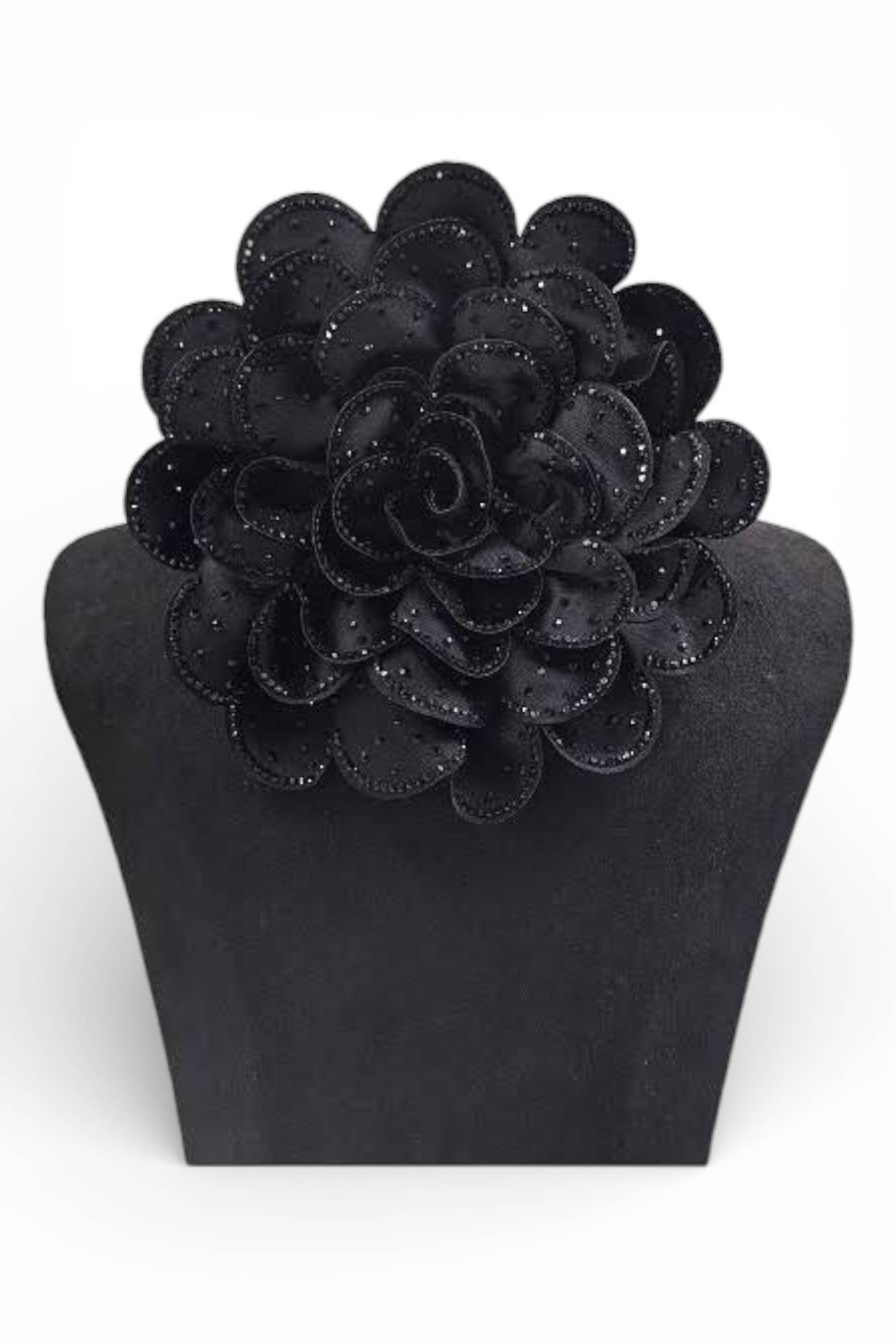 Oversized Rhinestone Pave Satin Flower Hair Clip Brooch