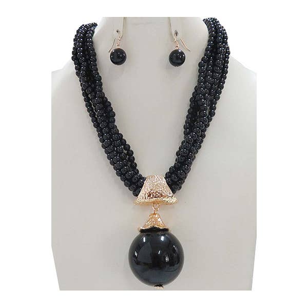 White Multi-Strand Pearl Necklace & Round Drop Earring Set