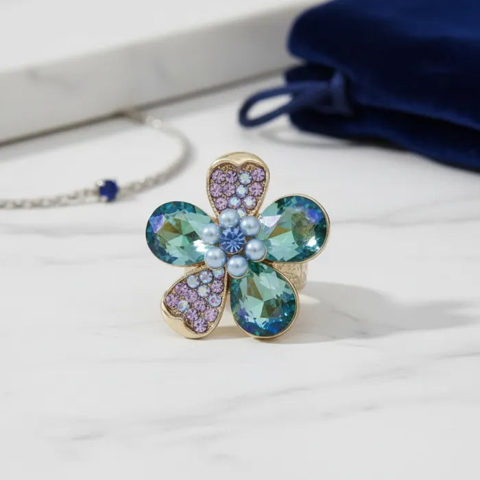 Cocktail Ring Mixed Teardrop Crystal Flower