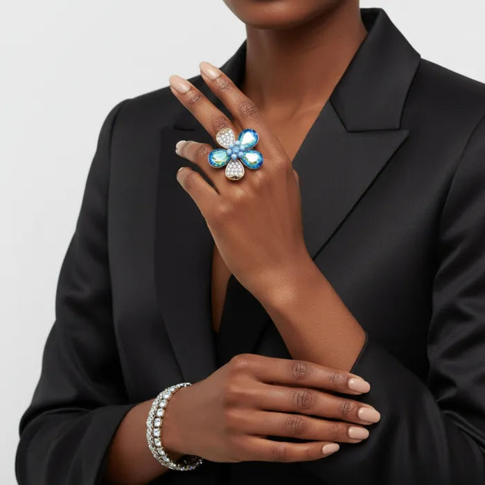 Cocktail Ring Mixed Teardrop Crystal Flower