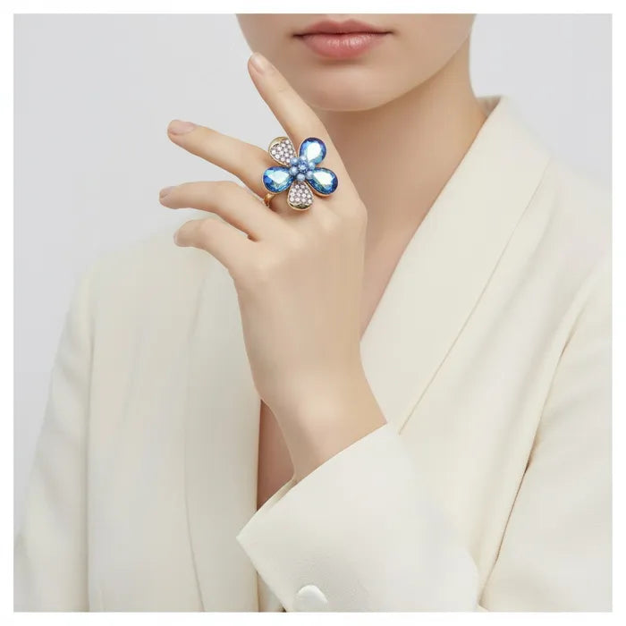 Cocktail Ring Mixed Teardrop Crystal Flower