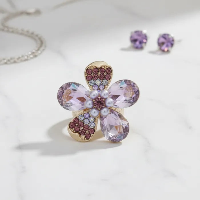 Cocktail Ring Mixed Teardrop Crystal Flower