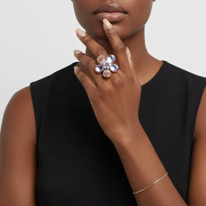 Cocktail Ring Mixed Teardrop Crystal Flower