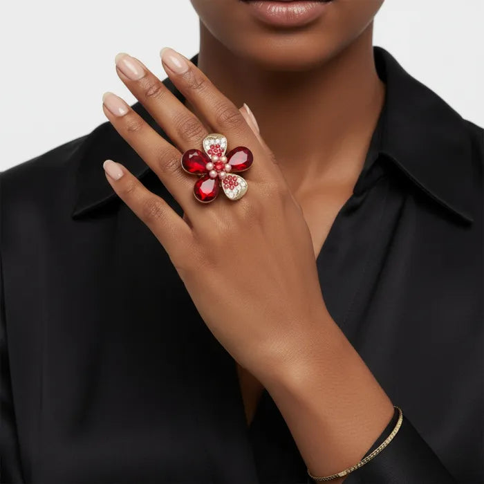Cocktail Ring Mixed Teardrop Crystal Flower