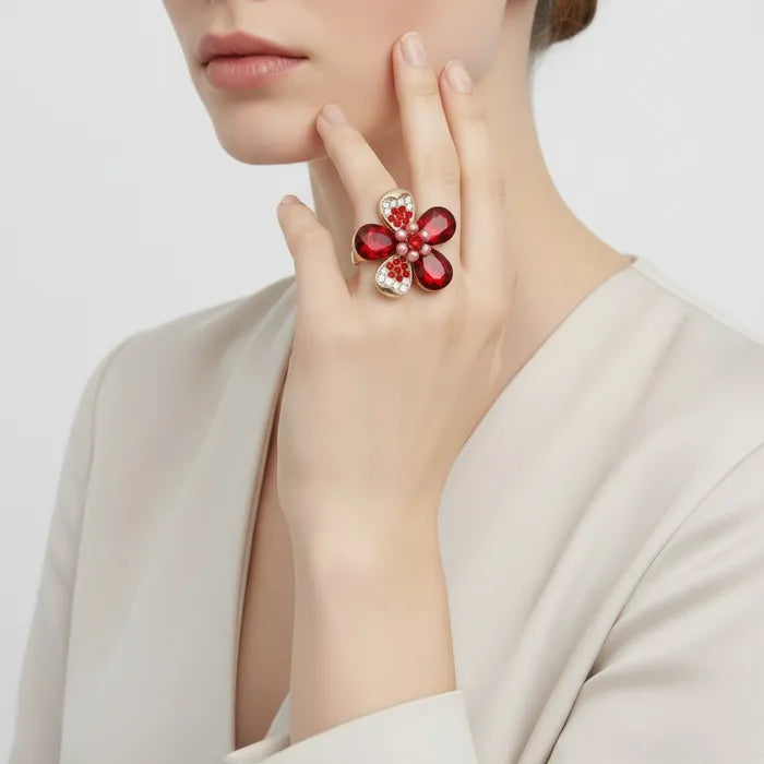 Cocktail Ring Mixed Teardrop Crystal Flower
