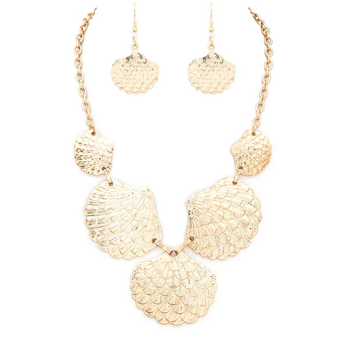 Shell Textured Metal Statement Necklace Set