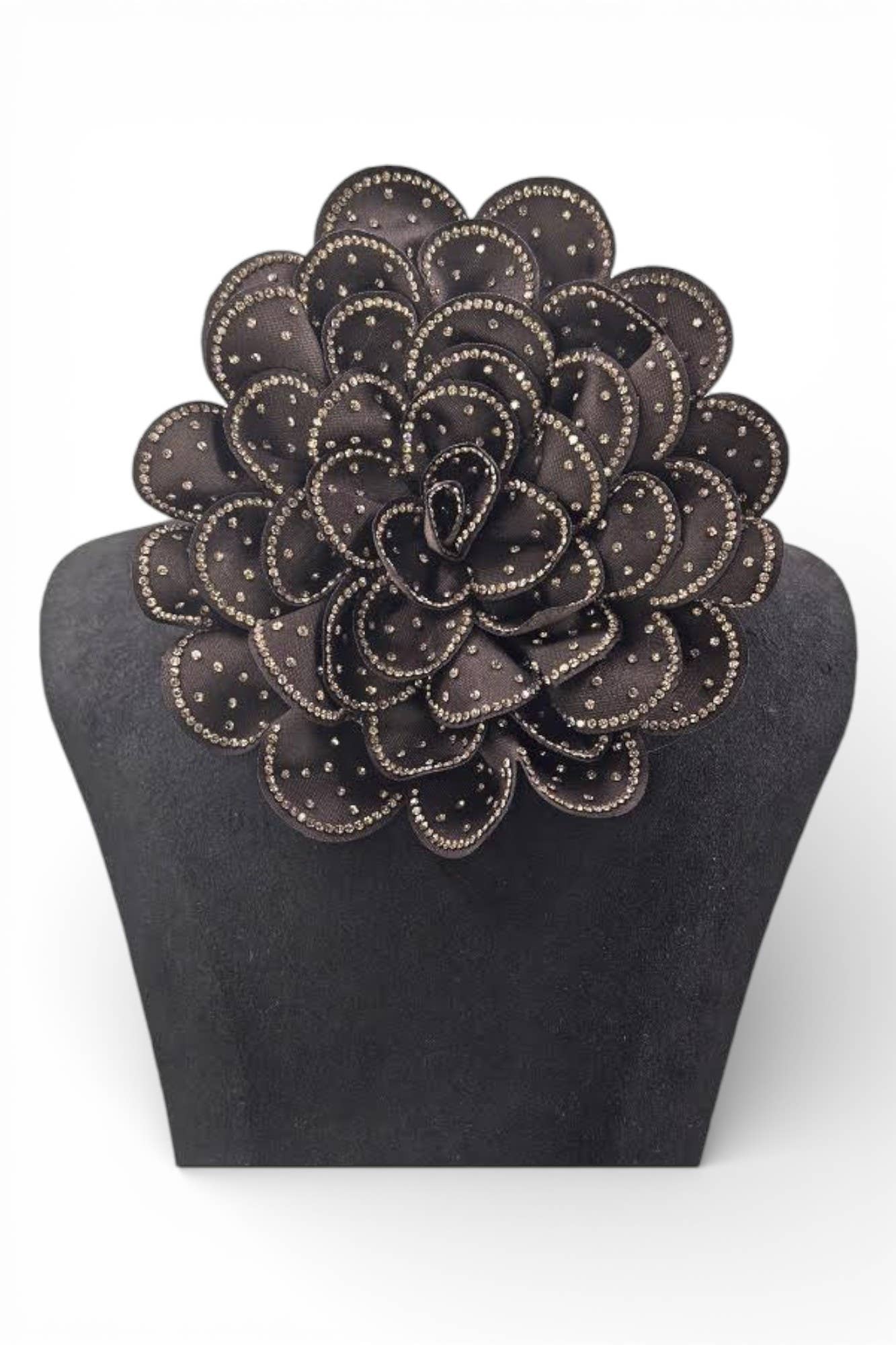 Oversized Rhinestone Pave Satin Flower Hair Clip Brooch