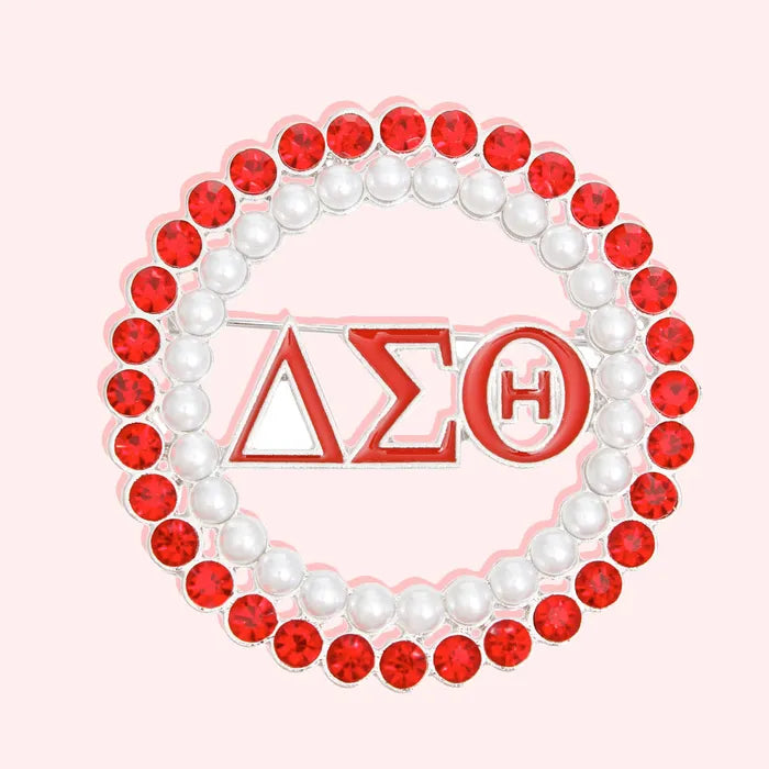 DST Brooch Red White Delta Round Pin for Women