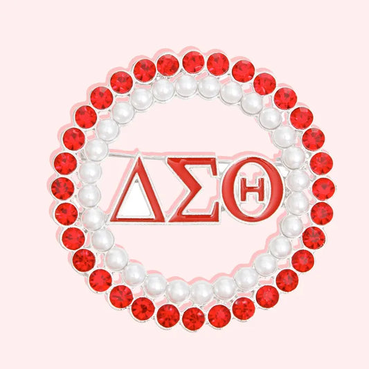 DST Brooch Red White Delta Round Pin for Women
