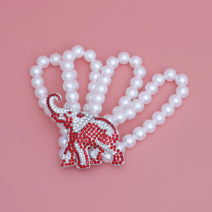 DST Red White Pearl 4 Strand Elephant Bracelet