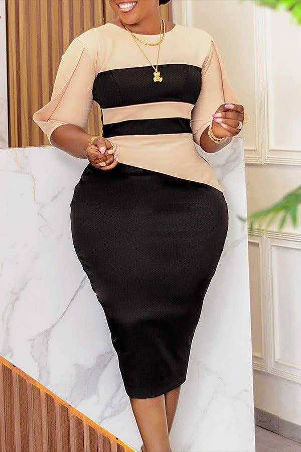 Three-Quarter Sleeve Fit and Flare Dress
