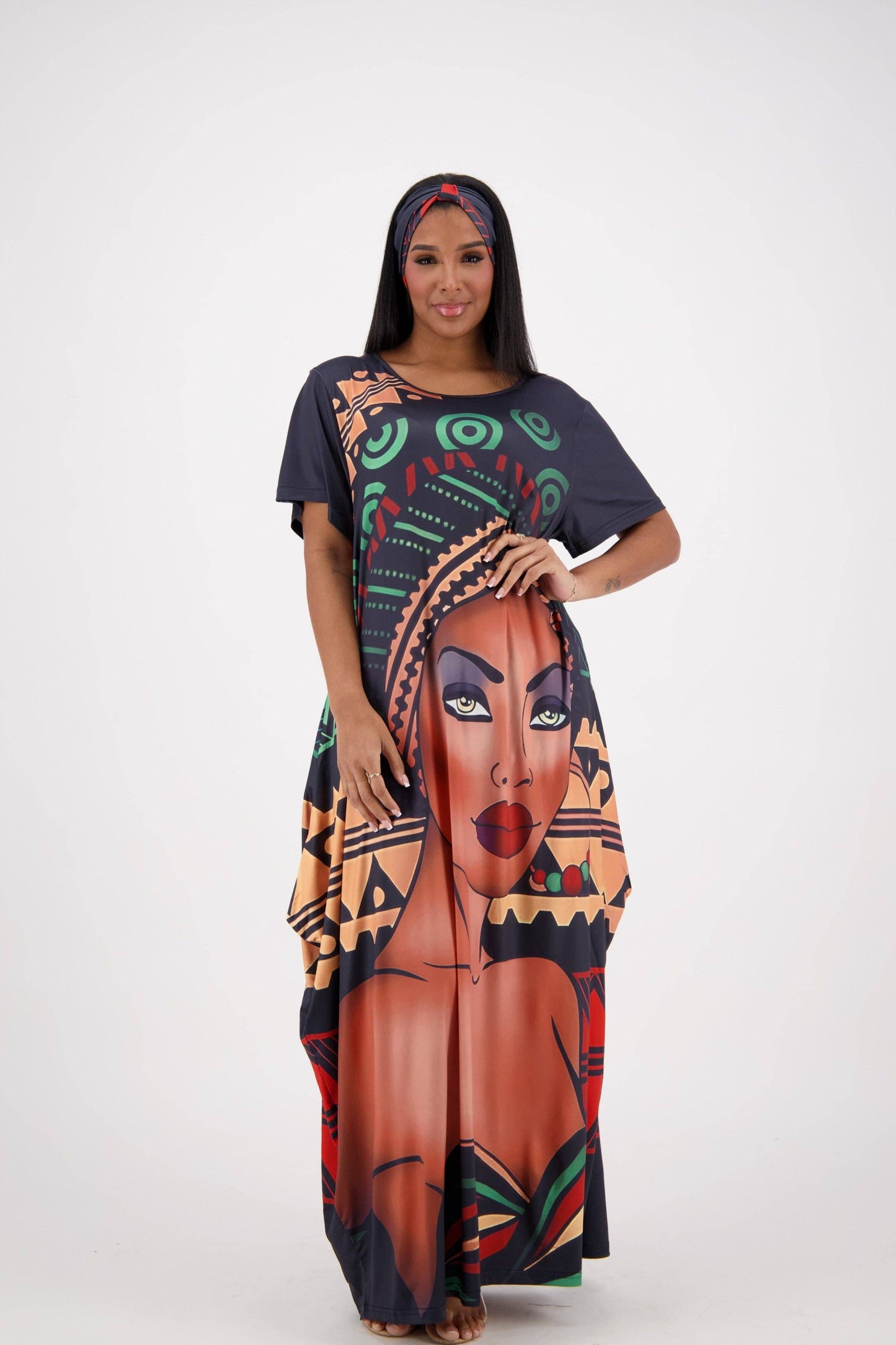 Black/Red/Green Tribal Print Kaftan CH8864
